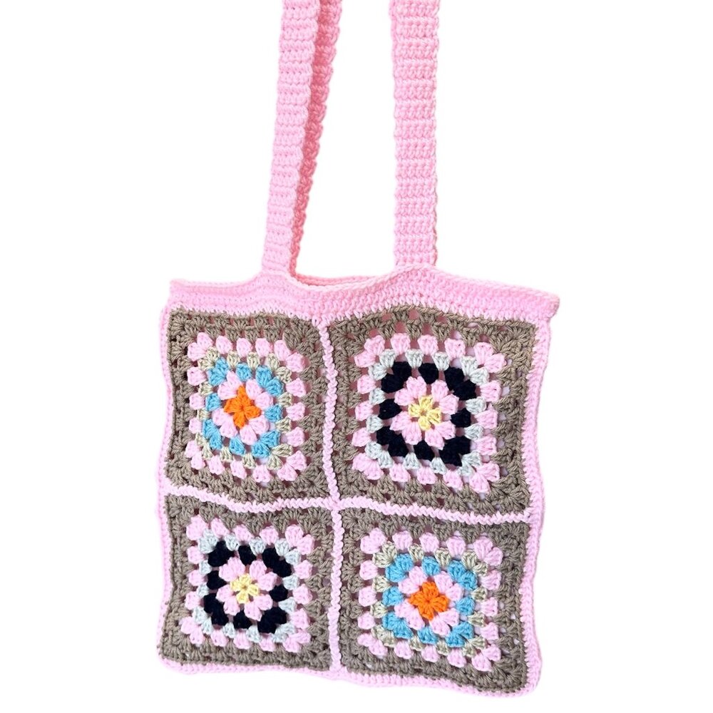 Crochet Granny Square Tote Bags Lining with Pocket Brand New Handmade